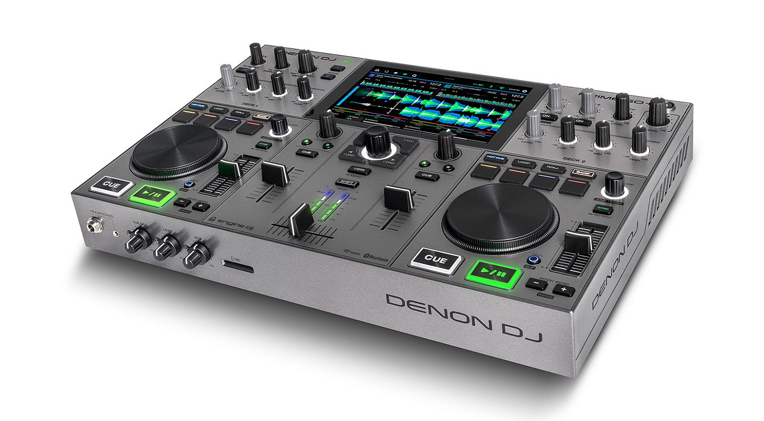 DENON DJ | PRIME GO+ — серебряный контроллер с 2 деками